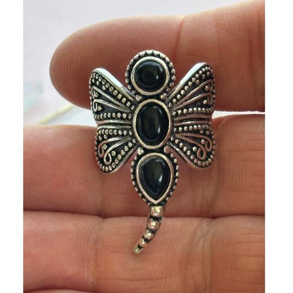 925 Sterling Black Onyx Dragonfly Ring - Picture 4 of 6